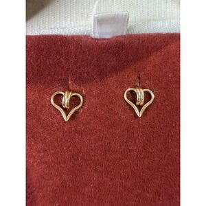 Vintage JC Penney 14K Yellow Gold Open Heart Post Earrings W Backs .89 g